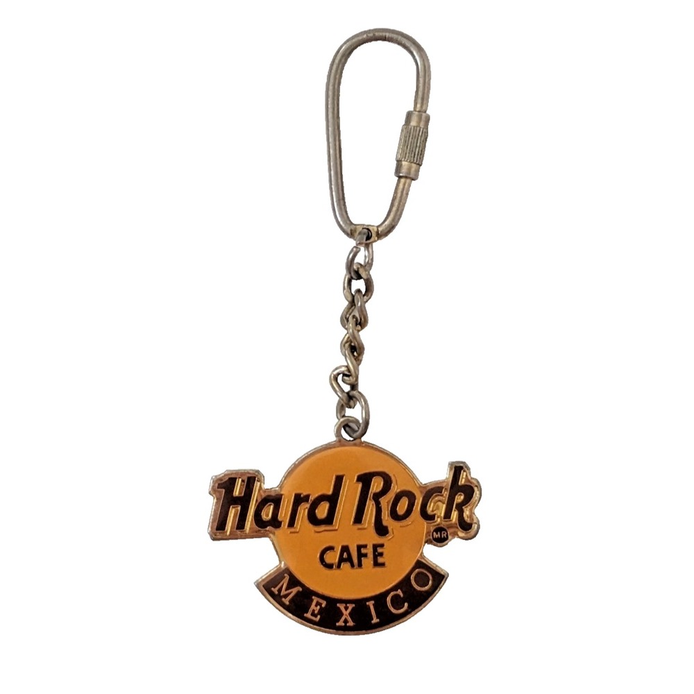 Vintage Hard Rock Cafe Mexico Classic Orange Enamel Logo Metal Souvenir Keychain